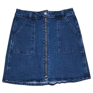 miami Dark Blue Denim A-Line Skirt with Front Zip